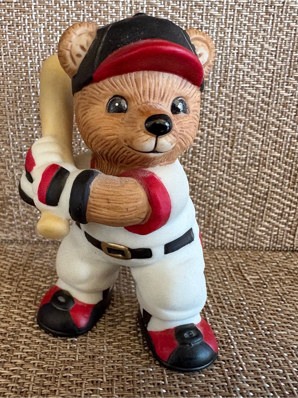 Baseball Bear Figurine in White and Red